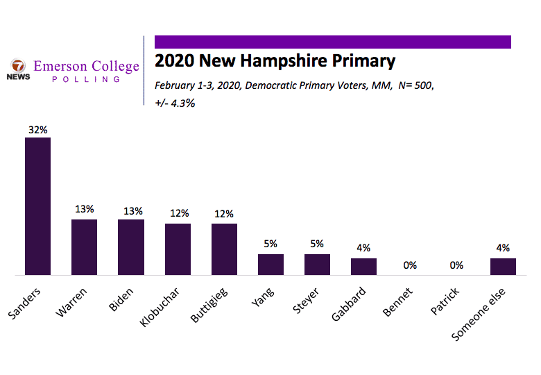 New Hampshire 2020 Tracking Poll Night 2: Sanders Lead Extends Further