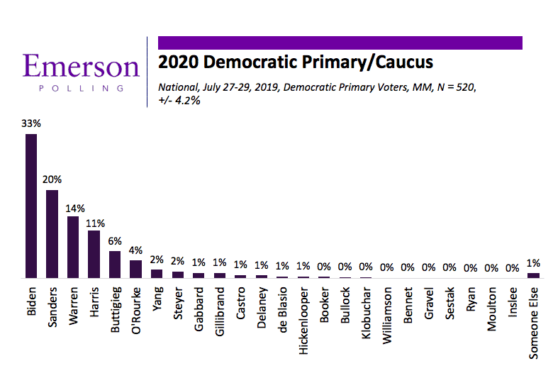 July 2019 National Poll: Biden Extends Support While Bernie Bounces Back